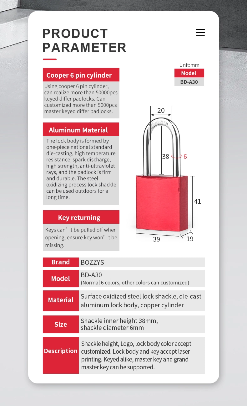 Automatic Pop-up Aluminum Padlock Bright Anodized Anti-UV Spark and Corrosion Resistance for Industrial Lockout-Tagout